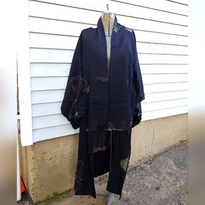 Beautiful Sexy Sheer Vintage Print Kimono Duster Coat Cover up Robe